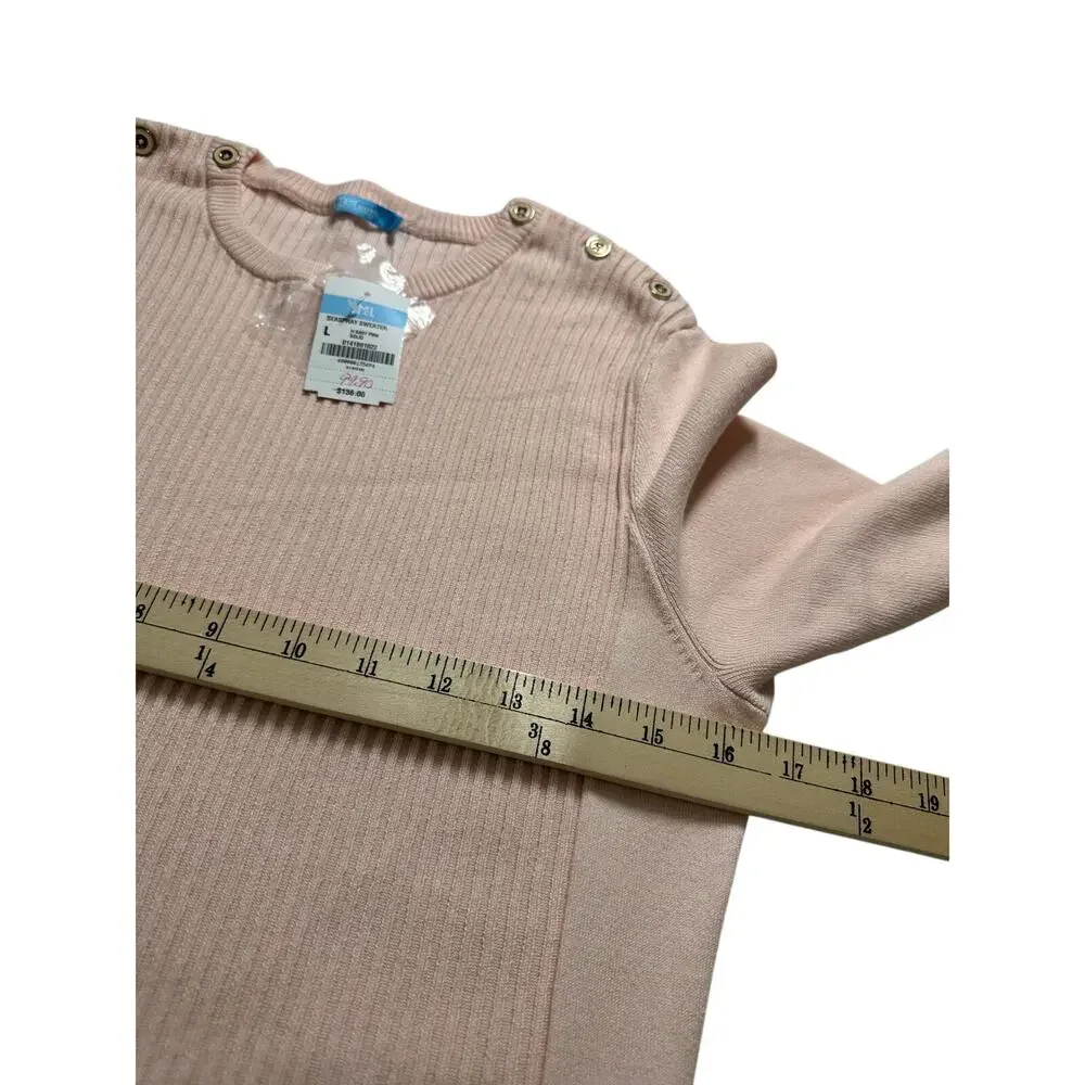 NWT J. McLaughlin Cotton Blend Seaspray Sweater Gold Button Size Large Pink